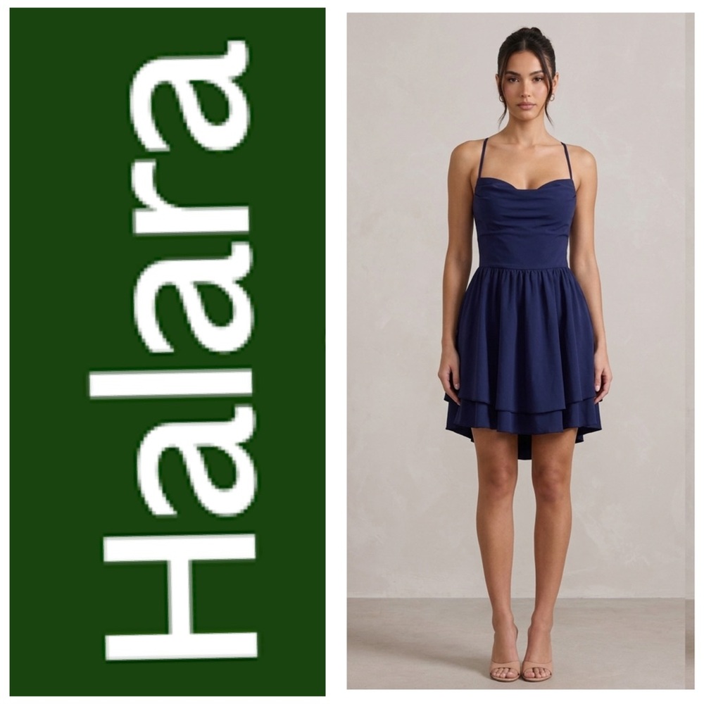 HALARA Blue Tie Back Short Spaghetti Strap Women’s size Small Mini Dress